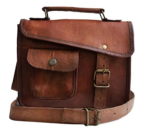 11" Cuero Shop- Stylish Men's Genuine Real Leather Small Brown Shoulder Messenger Passport Laptop