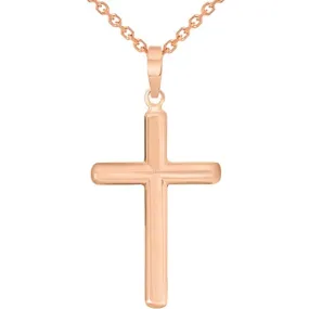 14k Solid Rose Gold Traditional Religious Plain Cross Pendant Necklace