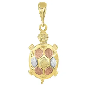 14K Tri-Color Gold Fancy Turtle Charm Animal Pendant