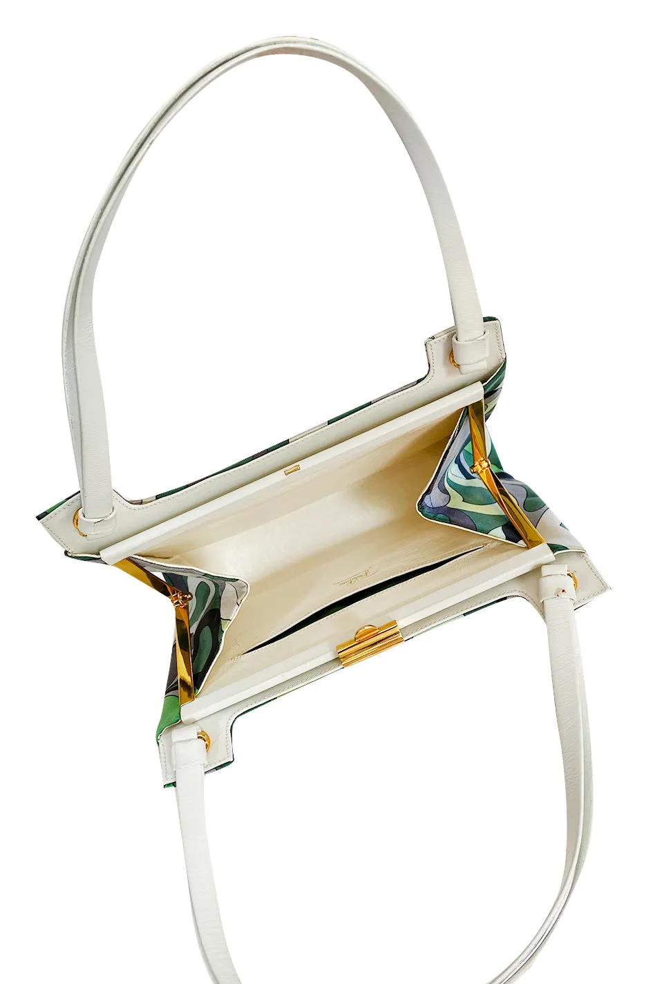 1960s Emilio Pucci Deep Green Silk Bag w White Handles