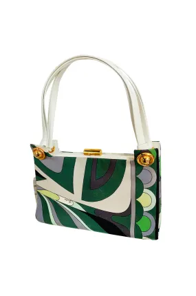 1960s Emilio Pucci Deep Green Silk Bag w White Handles