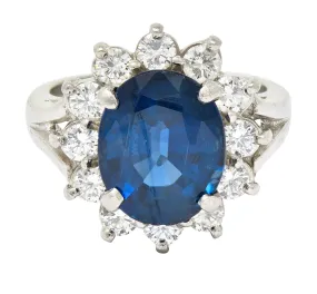 1980's Vintage 4.85 CTW Sapphire Diamond Platinum Cluster Ring