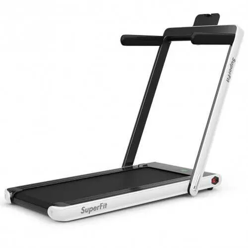 2-in-1 Folding Treadmill with Bluetooth Speaker LED Display-White