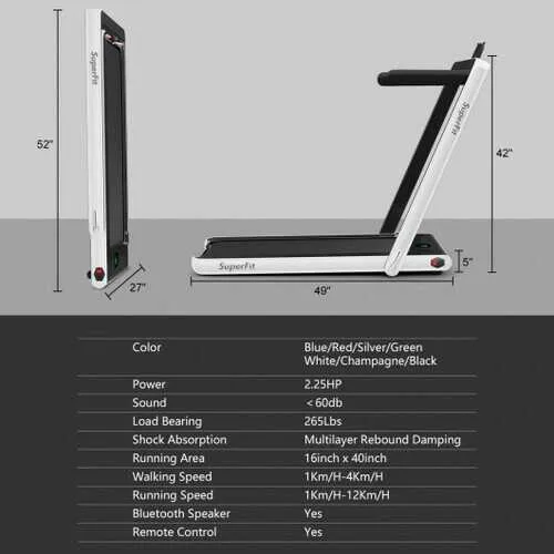 2-in-1 Folding Treadmill with Bluetooth Speaker LED Display-White