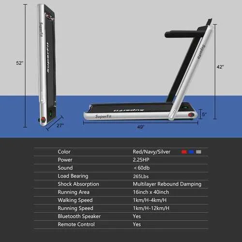 2 in 1 Folding Treadmill with Bluetooth Speaker Remote Control-Silver