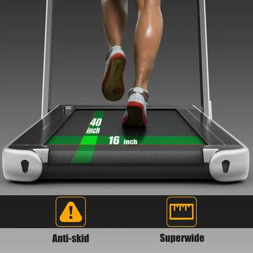 2 in 1 Folding Treadmill with Bluetooth Speaker Remote Control-Silver