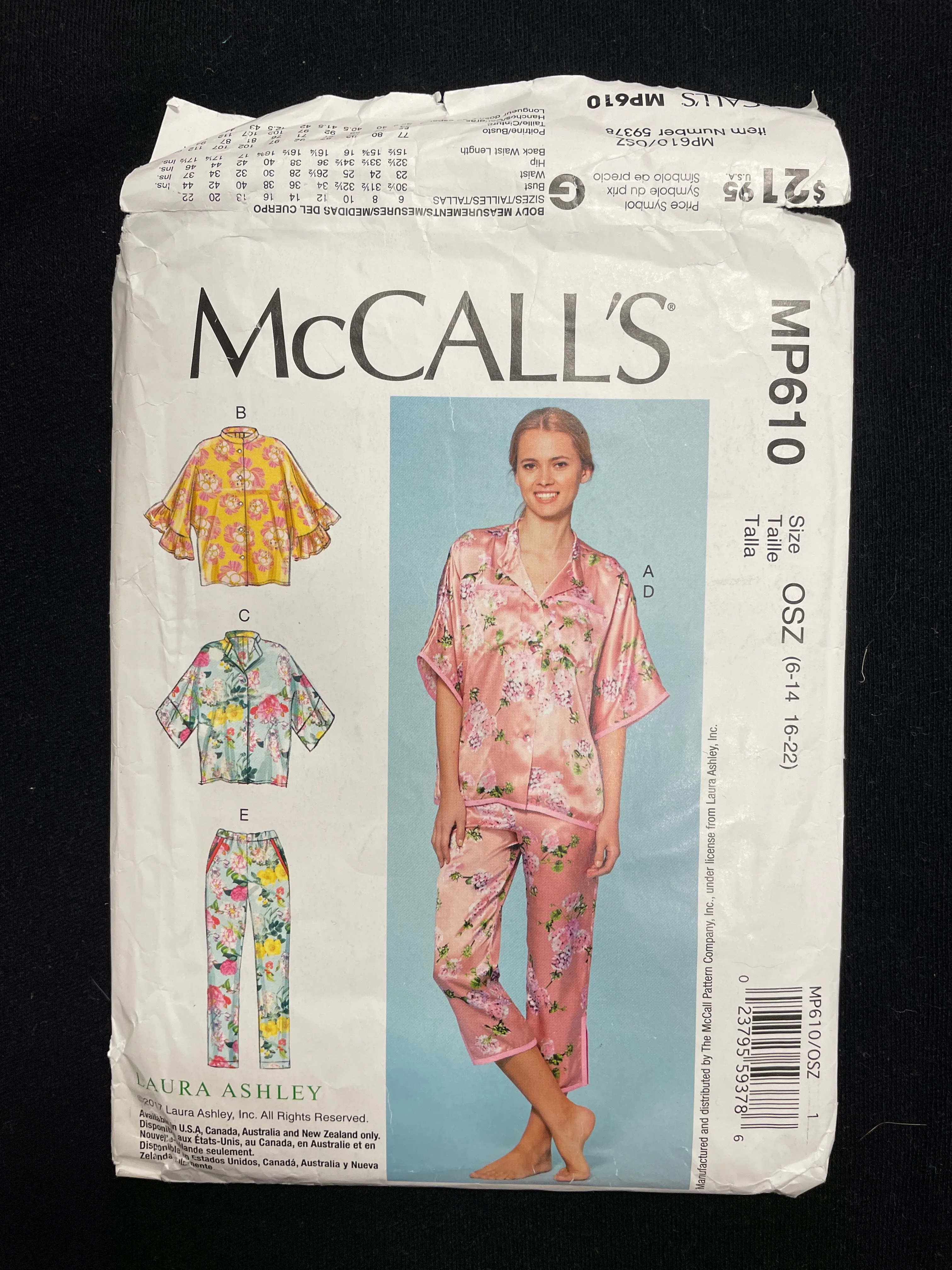 2017 McCall's 610 Pattern - Pajamas FACTORY FOLDED