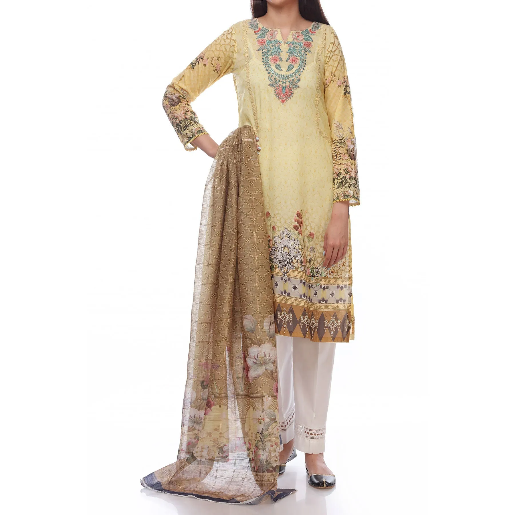 2PC- Unstitched Digital Printed Lawn Embroidered Shirt With Dupatta PS2445