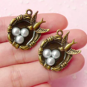 3D Bird Nest Charms Antique Bronzed (2pcs) (24mm x 20mm) Metal Finding Pendant Bracelet Earrings Zipper Pulls Bookmarks Key Chains CHM013