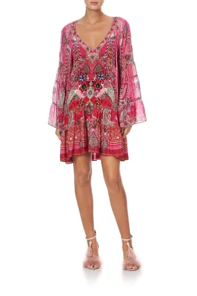 A-LINE GATHERED PANEL DRESS PALISADES PAISLEY