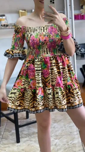 Animal Print Floral Mini Dress