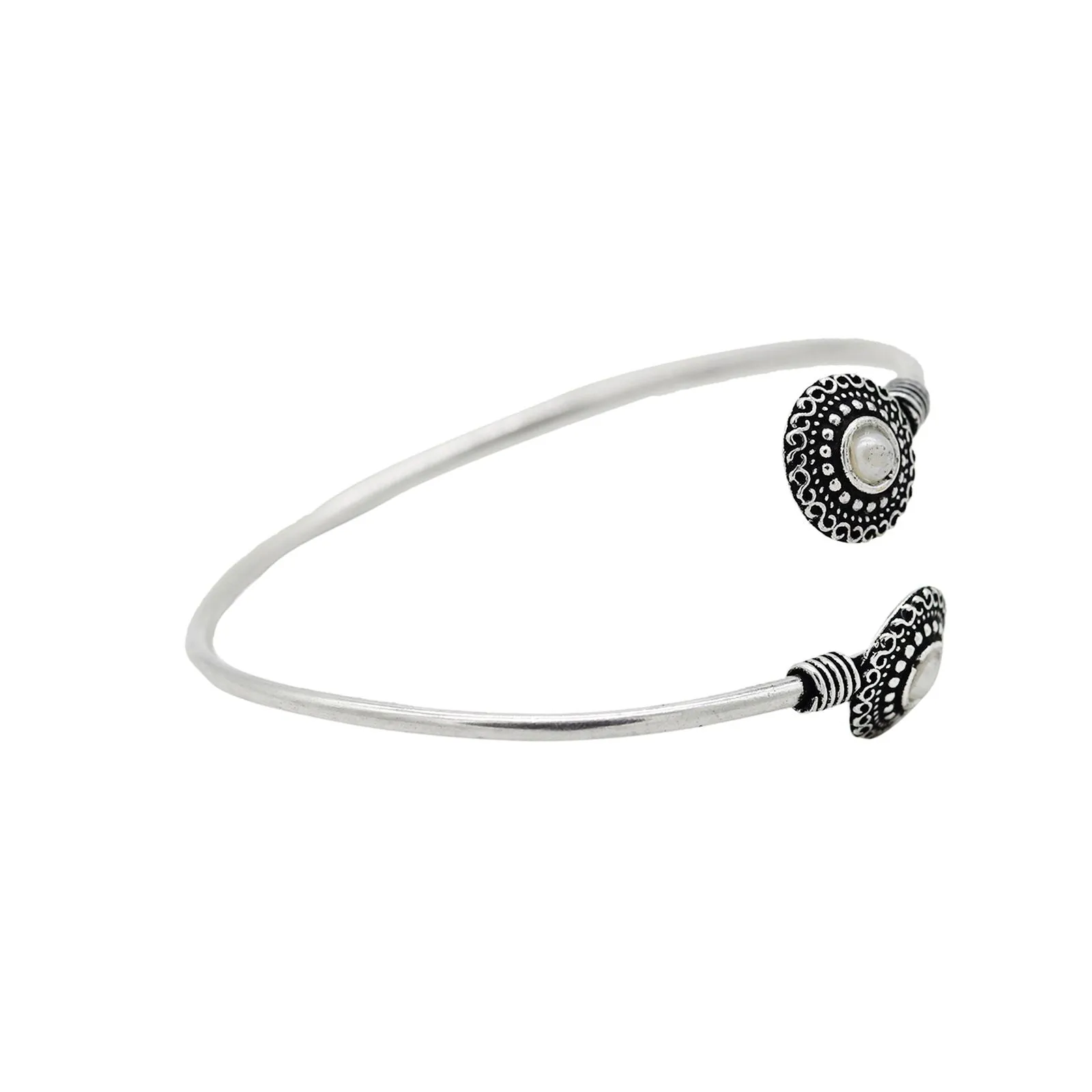 Aparna White Circular Silver Oxidized Bracelet