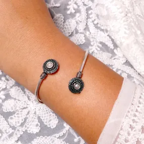 Aparna White Circular Silver Oxidized Bracelet