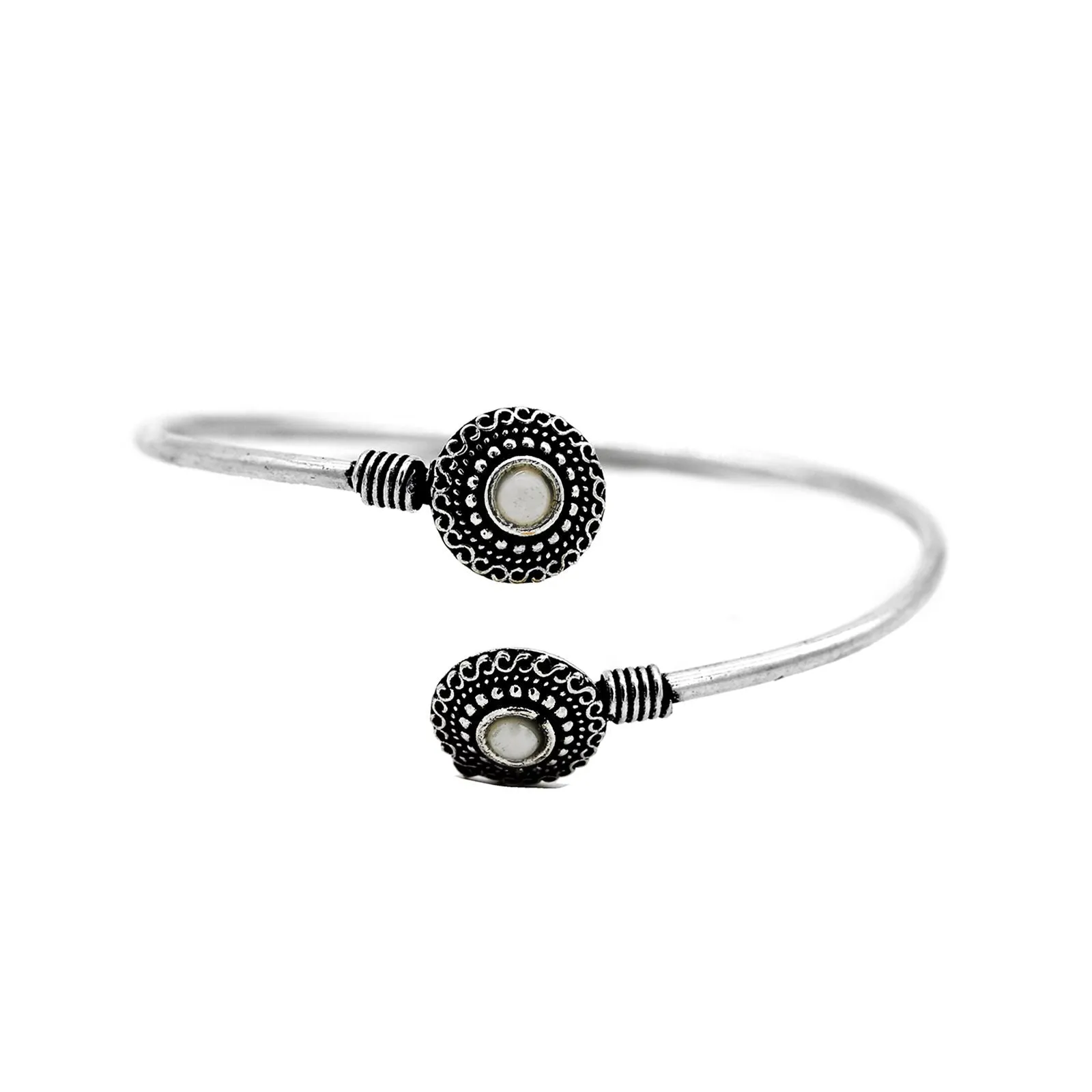 Aparna White Circular Silver Oxidized Bracelet