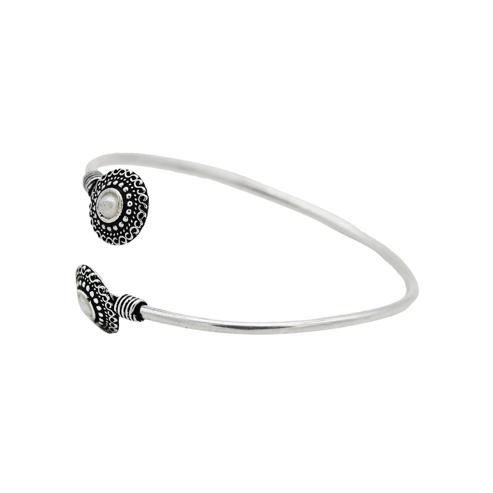 Aparna White Circular Silver Oxidized Bracelet