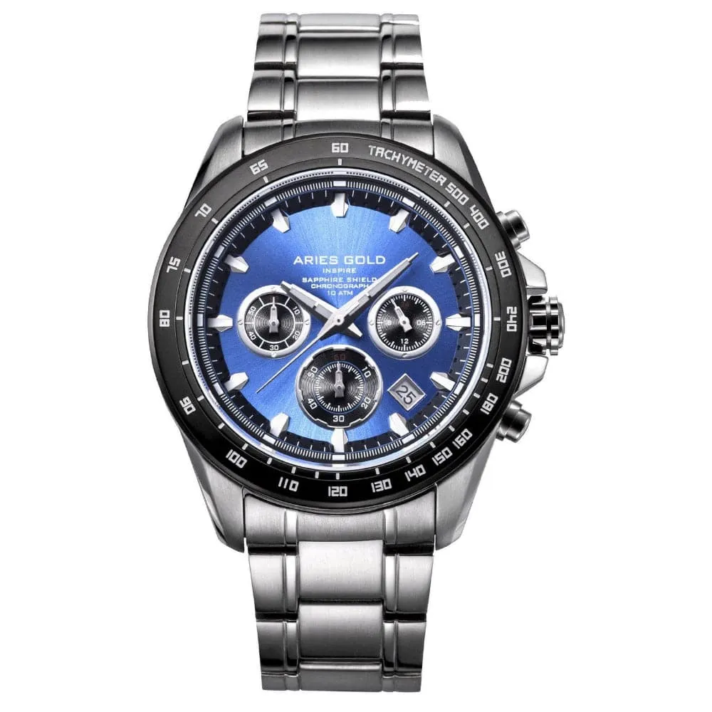 ARIES GOLD DRIFTER CHRONOGRAPH SILVER STAINLESS STEEL BLUE DIAL G 7001 SBK-BU MEN'S WATCH