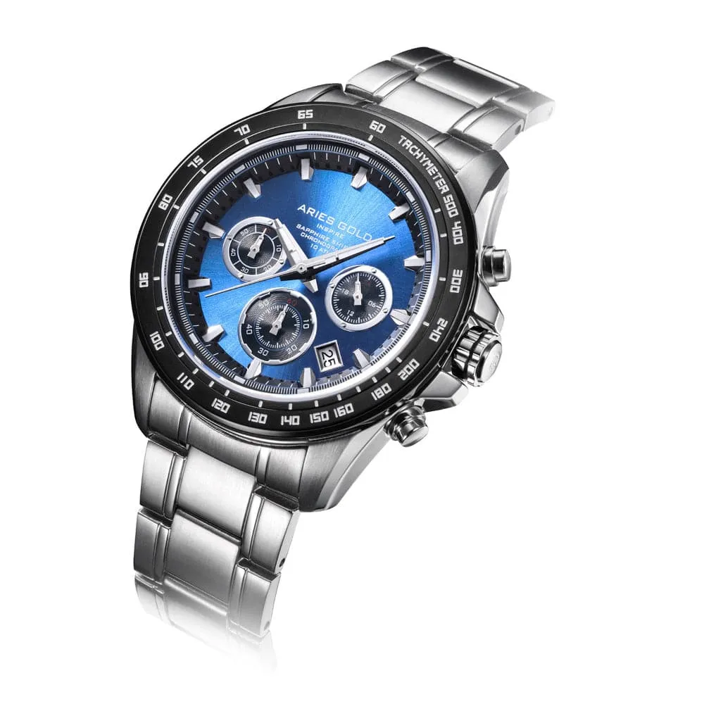 ARIES GOLD DRIFTER CHRONOGRAPH SILVER STAINLESS STEEL BLUE DIAL G 7001 SBK-BU MEN'S WATCH