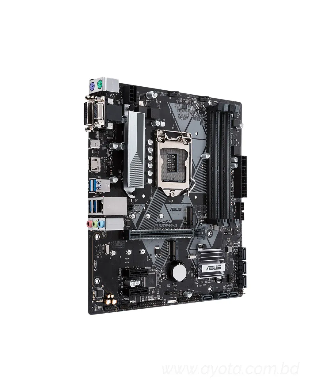 Asus Prime B365M-A DDR4 9th Gen & 8th Gen Motherboard   Intel LGA-1151 mATX motherboard with Aura Sync RGB header, DDR4 2666MHz, M.2 support, HDMI, Intel Optane memory ready, SATA 6Gbps