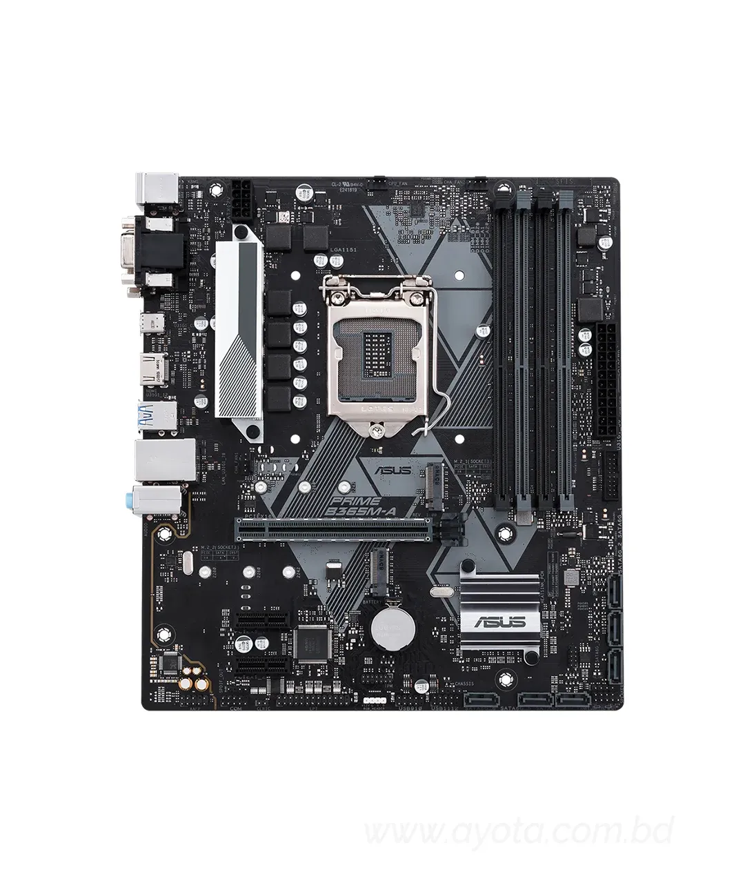 Asus Prime B365M-A DDR4 9th Gen & 8th Gen Motherboard   Intel LGA-1151 mATX motherboard with Aura Sync RGB header, DDR4 2666MHz, M.2 support, HDMI, Intel Optane memory ready, SATA 6Gbps