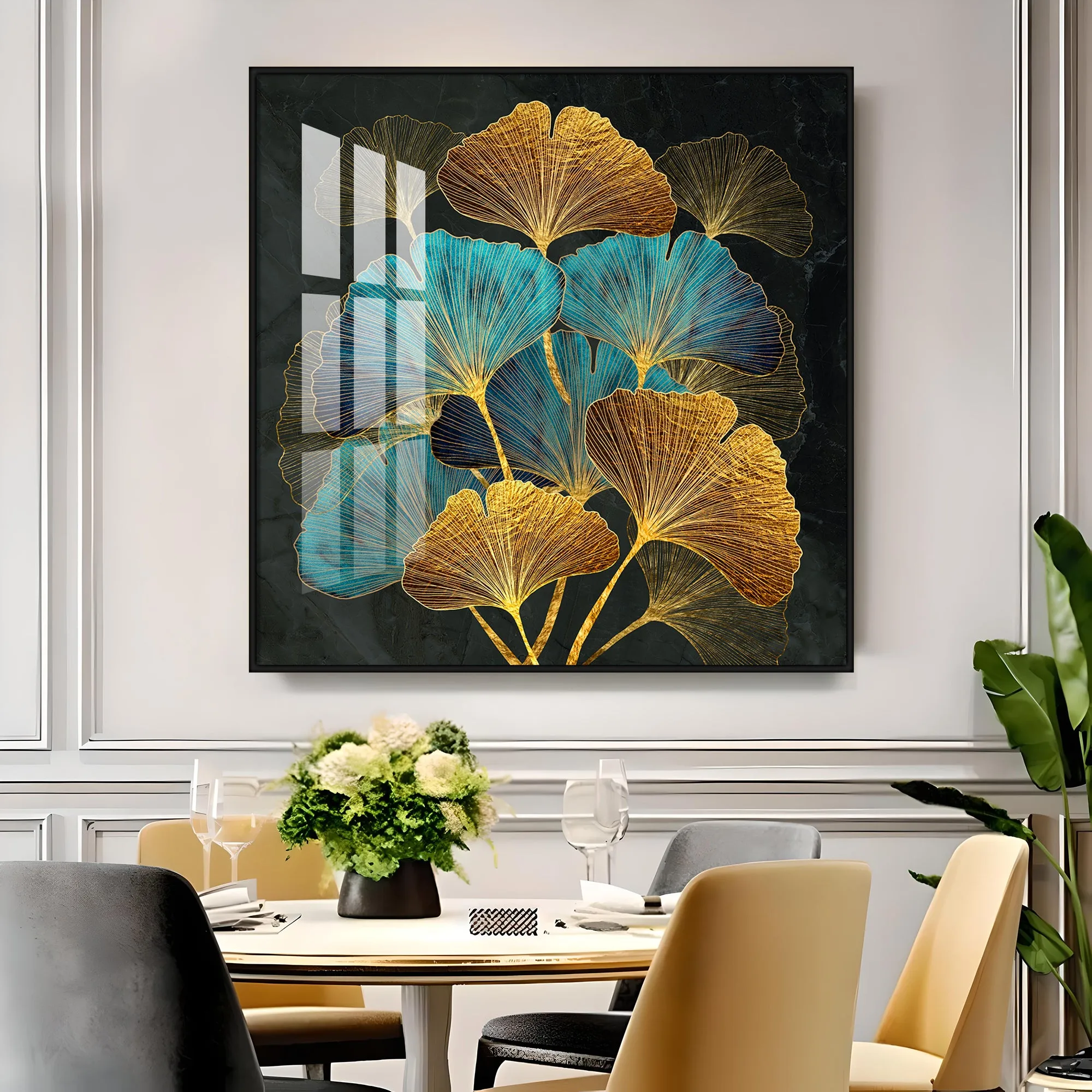 Auspicious Ginkgo Leaf Premium Acrylic Square Wall Art