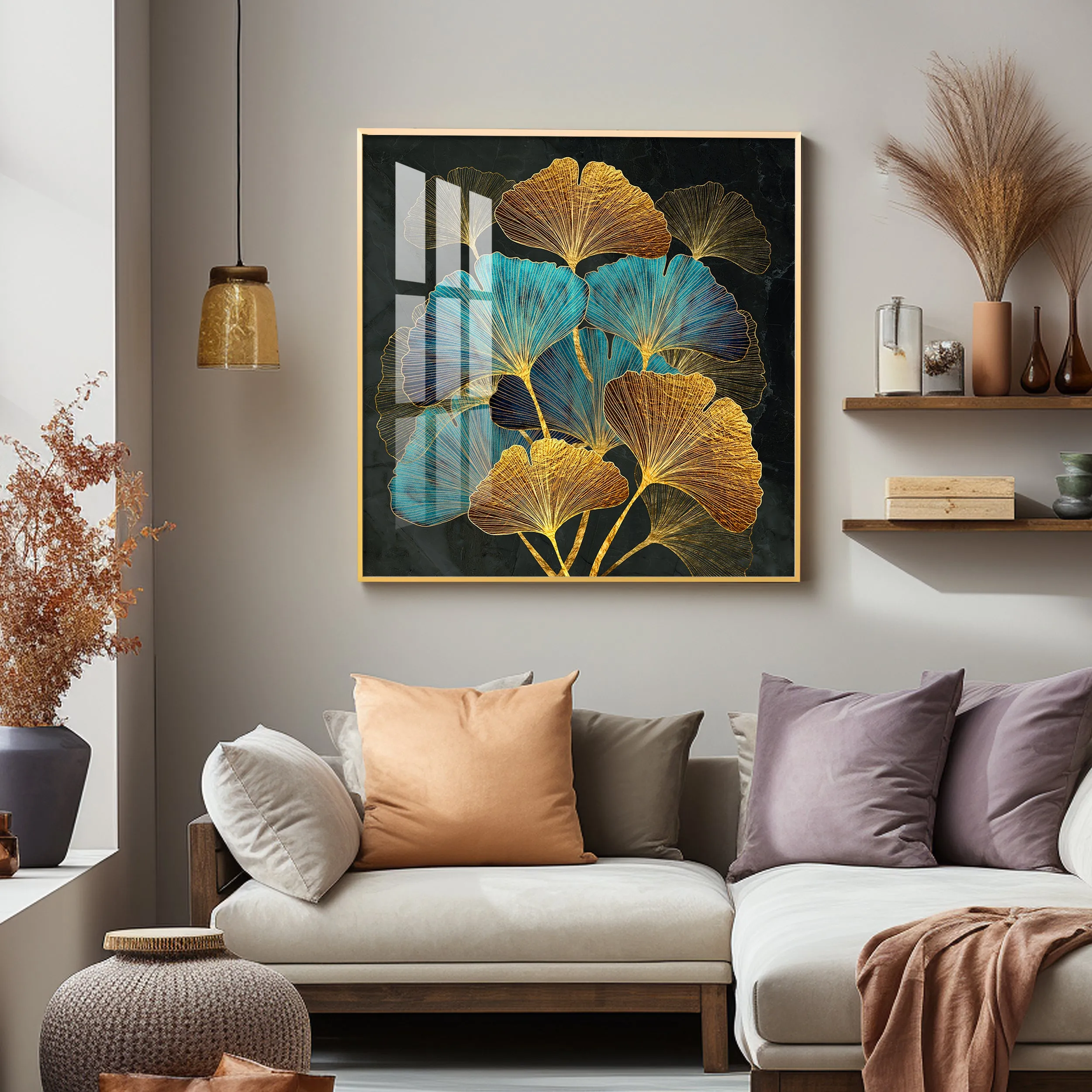 Auspicious Ginkgo Leaf Premium Acrylic Square Wall Art