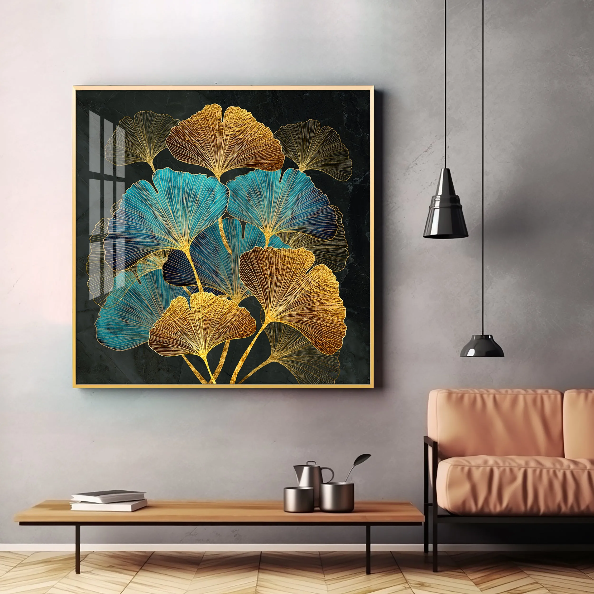 Auspicious Ginkgo Leaf Premium Acrylic Square Wall Art