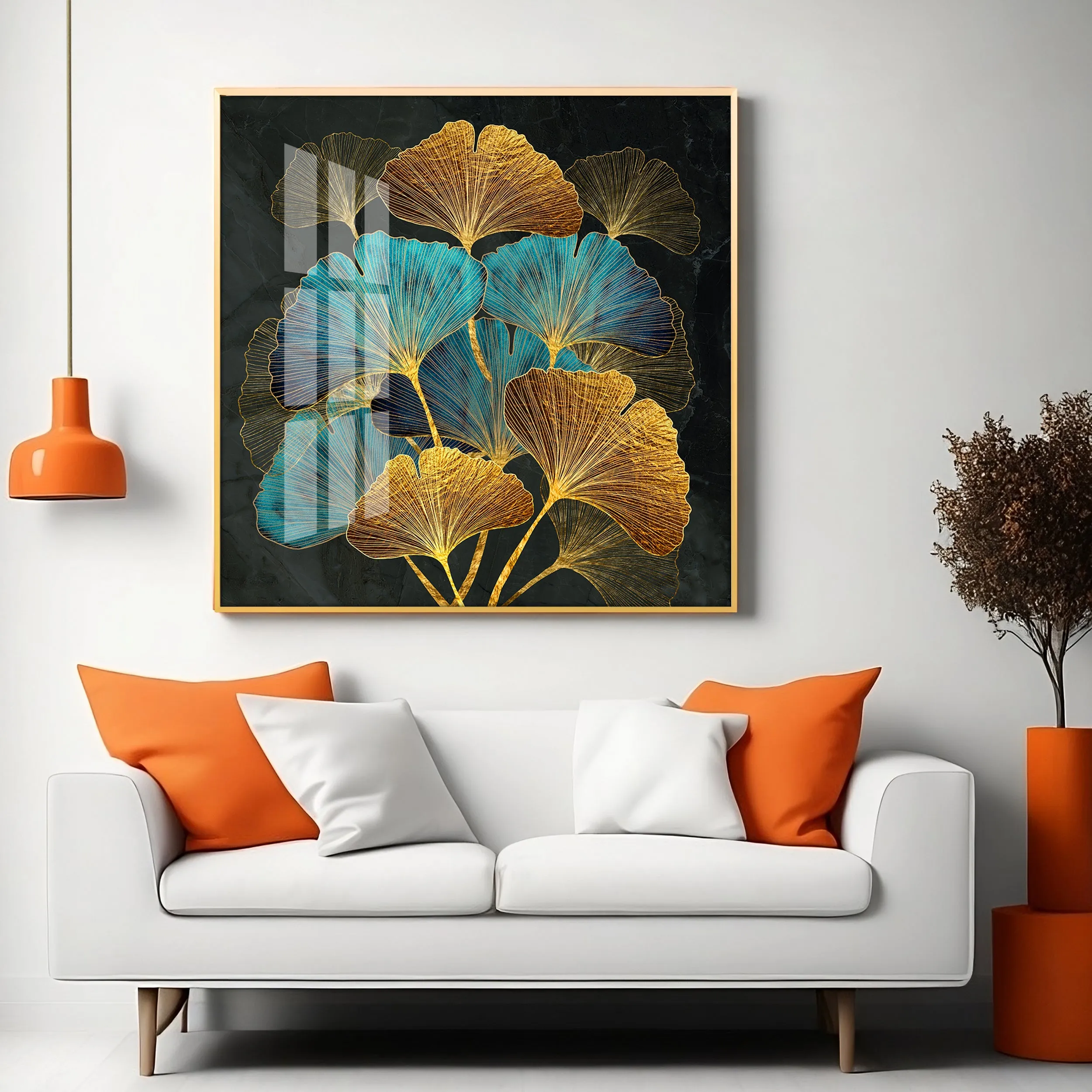 Auspicious Ginkgo Leaf Premium Acrylic Square Wall Art