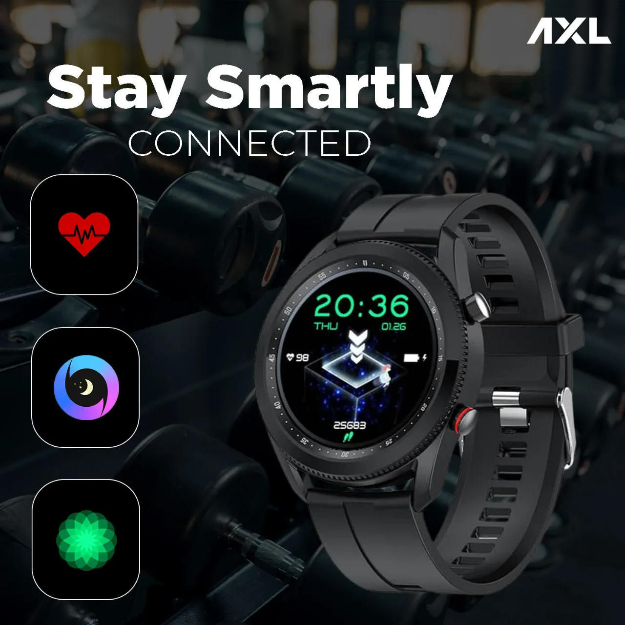 AXL Rider 1.28" Smart Watch with Call Function, Bluetooth Calling, Multi Sports Modes, Spo2 &amp; Heart Rate Monitoring, Waterproof- Jet Black