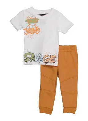 Baby Boys 0-9M Savage Graffiti Graphic Tee and Moto Joggers