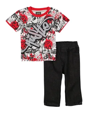 Baby Boys 12-24M Hustle Graphic Tee and Denim Jeans