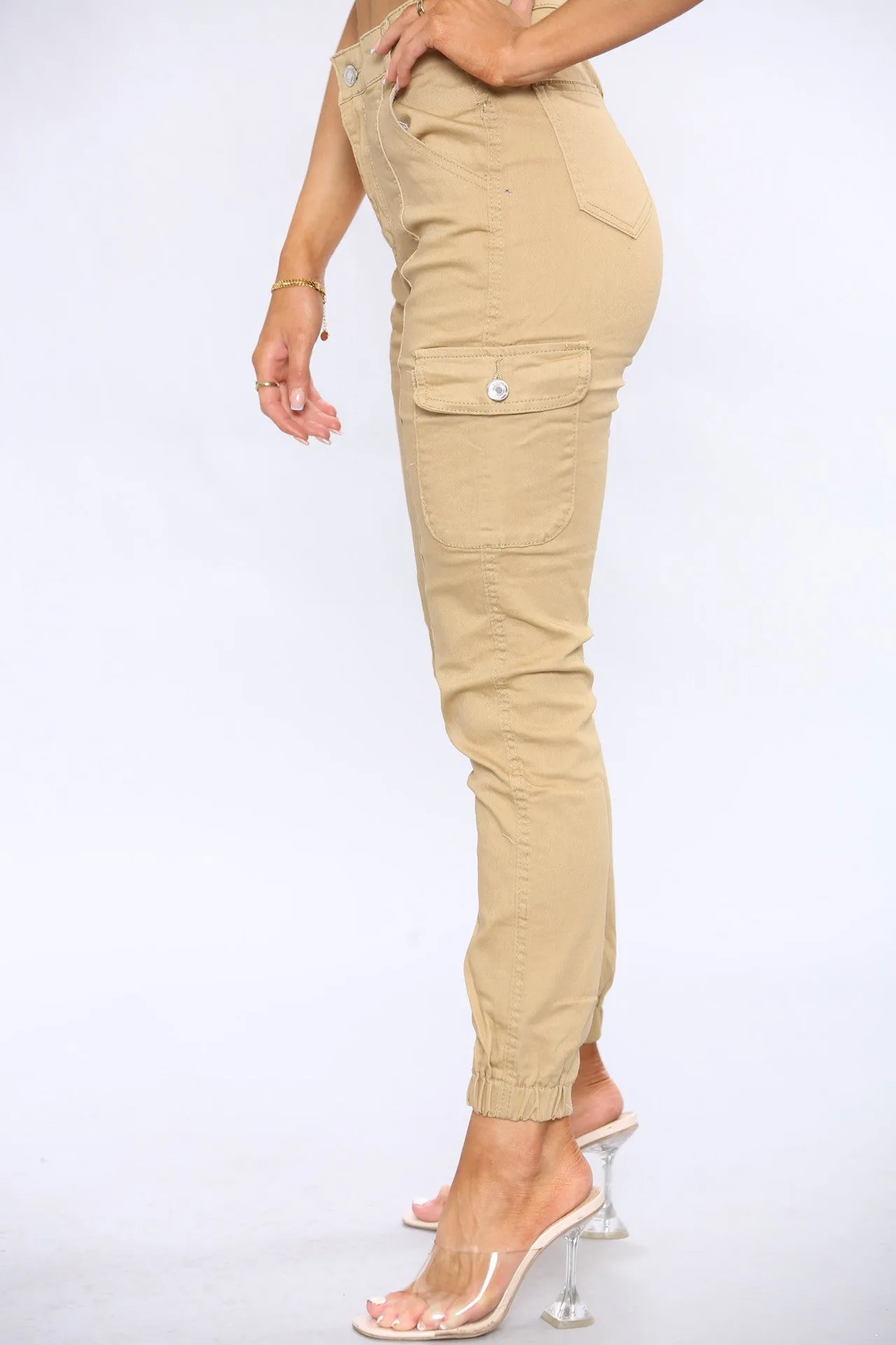 Beige Cargo Denim Jeans