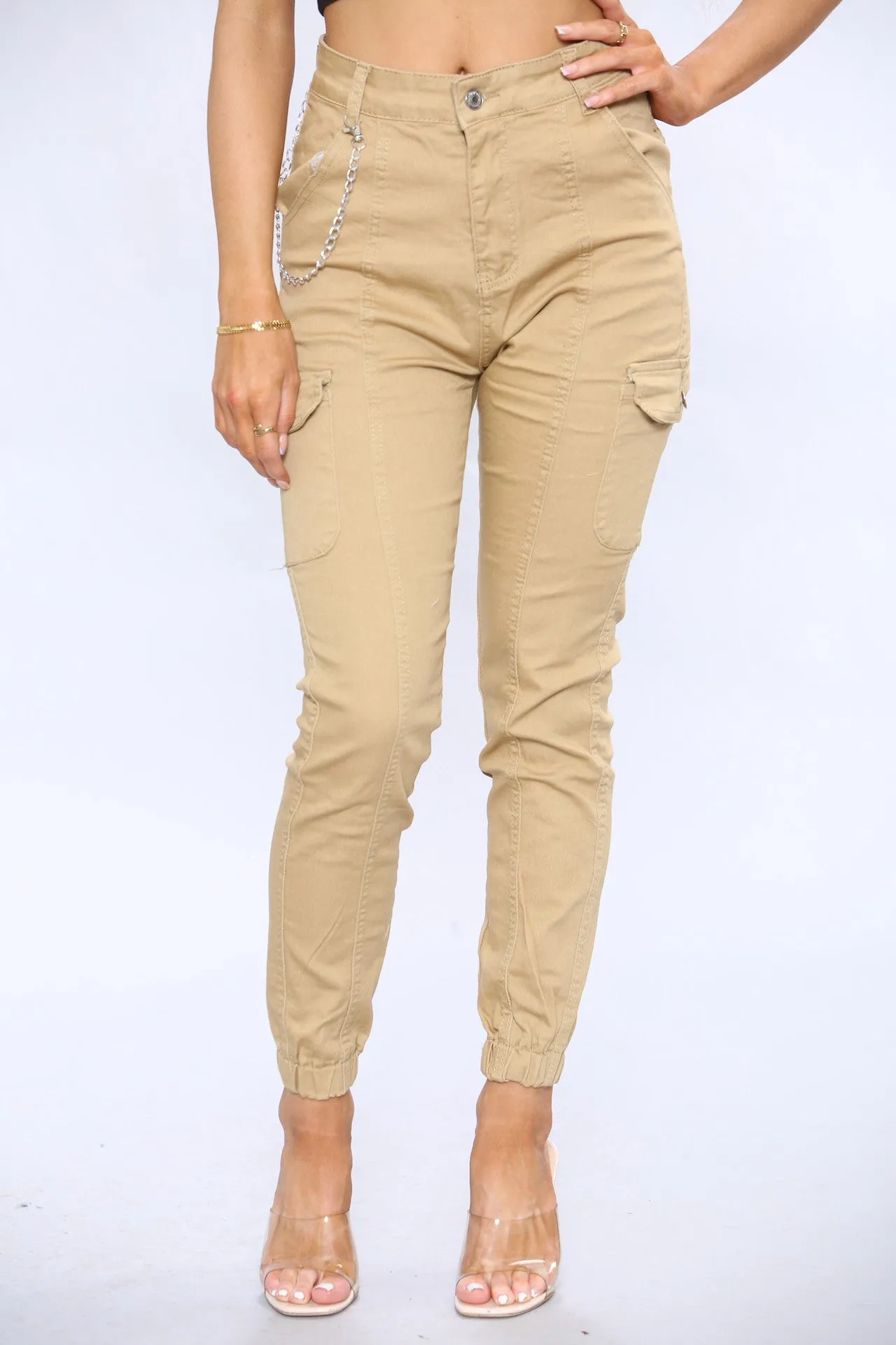 Beige Cargo Denim Jeans