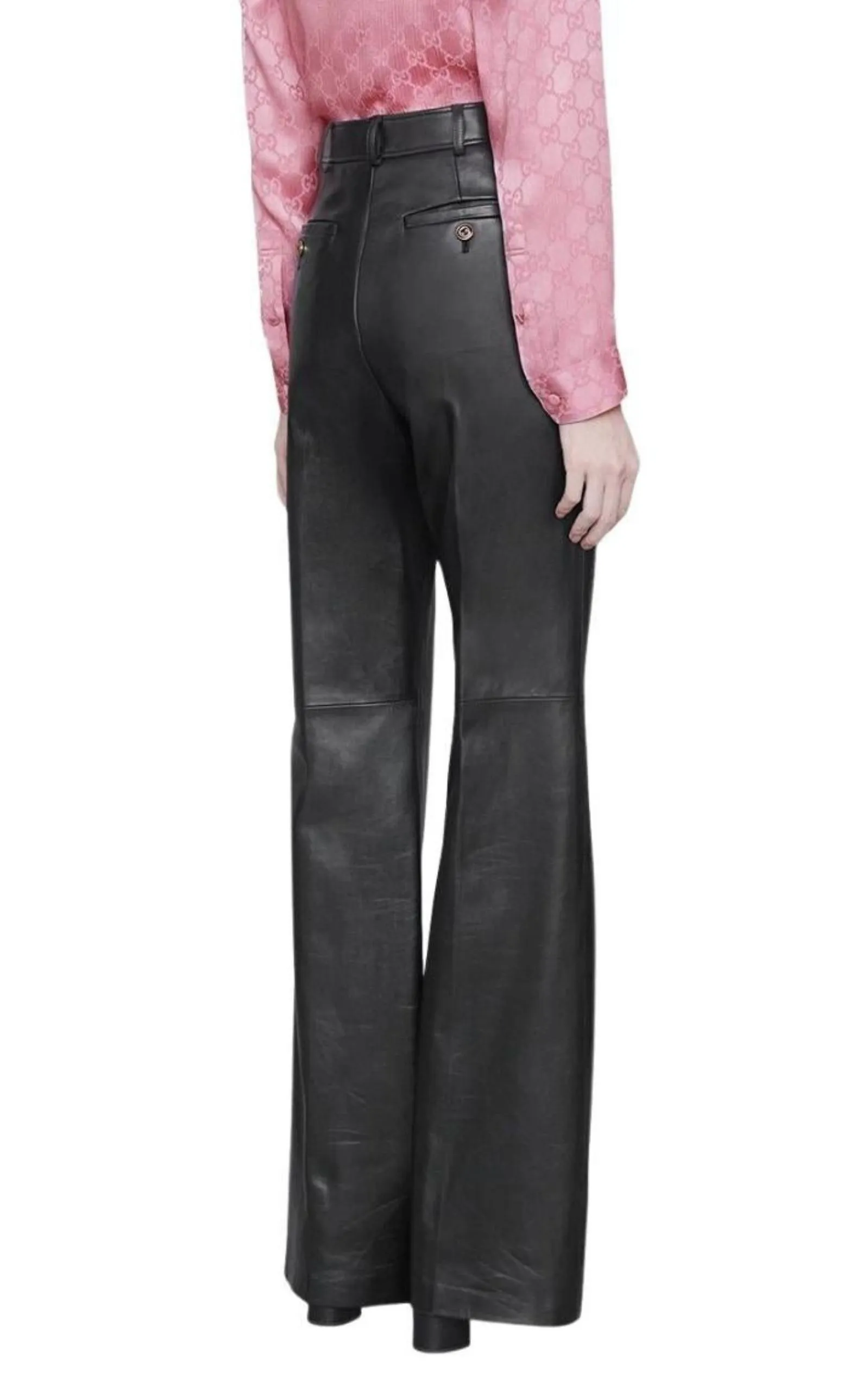 Black Plonge Leather Flare Trousers