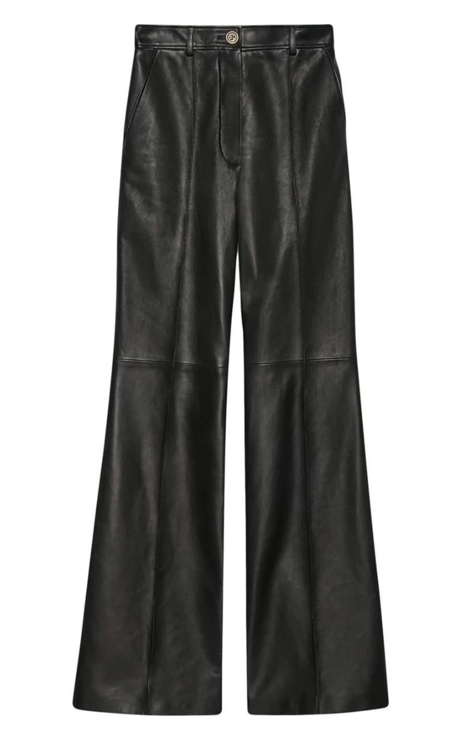 Black Plonge Leather Flare Trousers