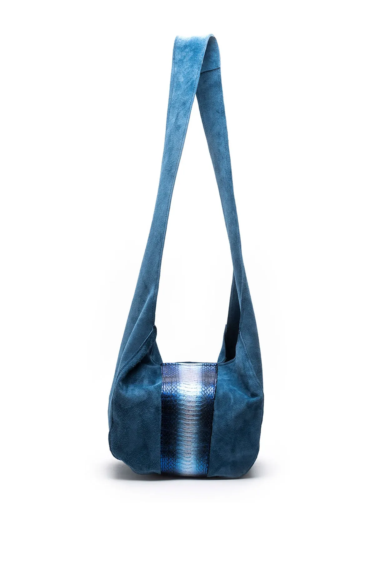 Blue Snake Shoulder Upcycled Suede Bag