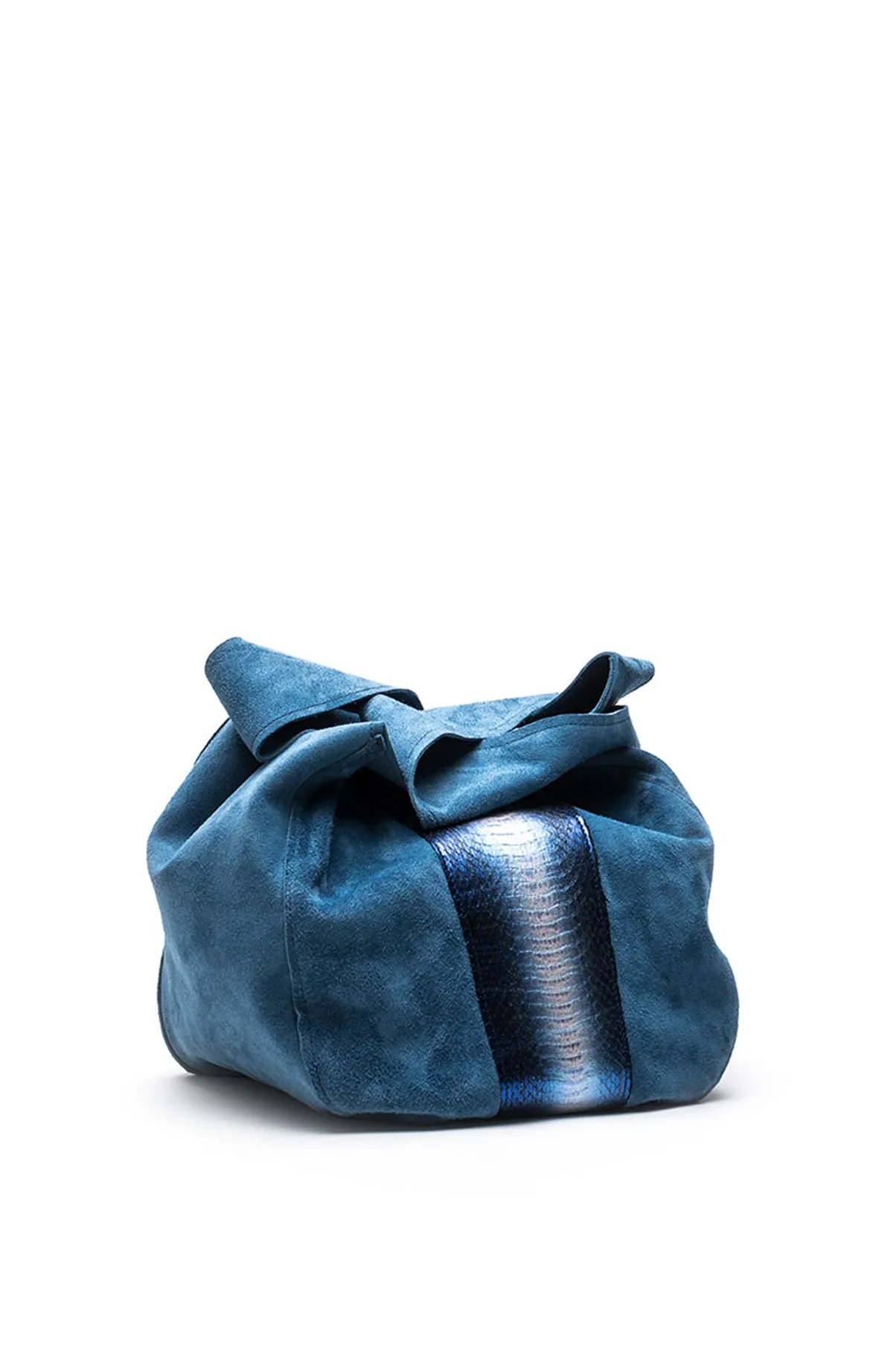 Blue Snake Shoulder Upcycled Suede Bag