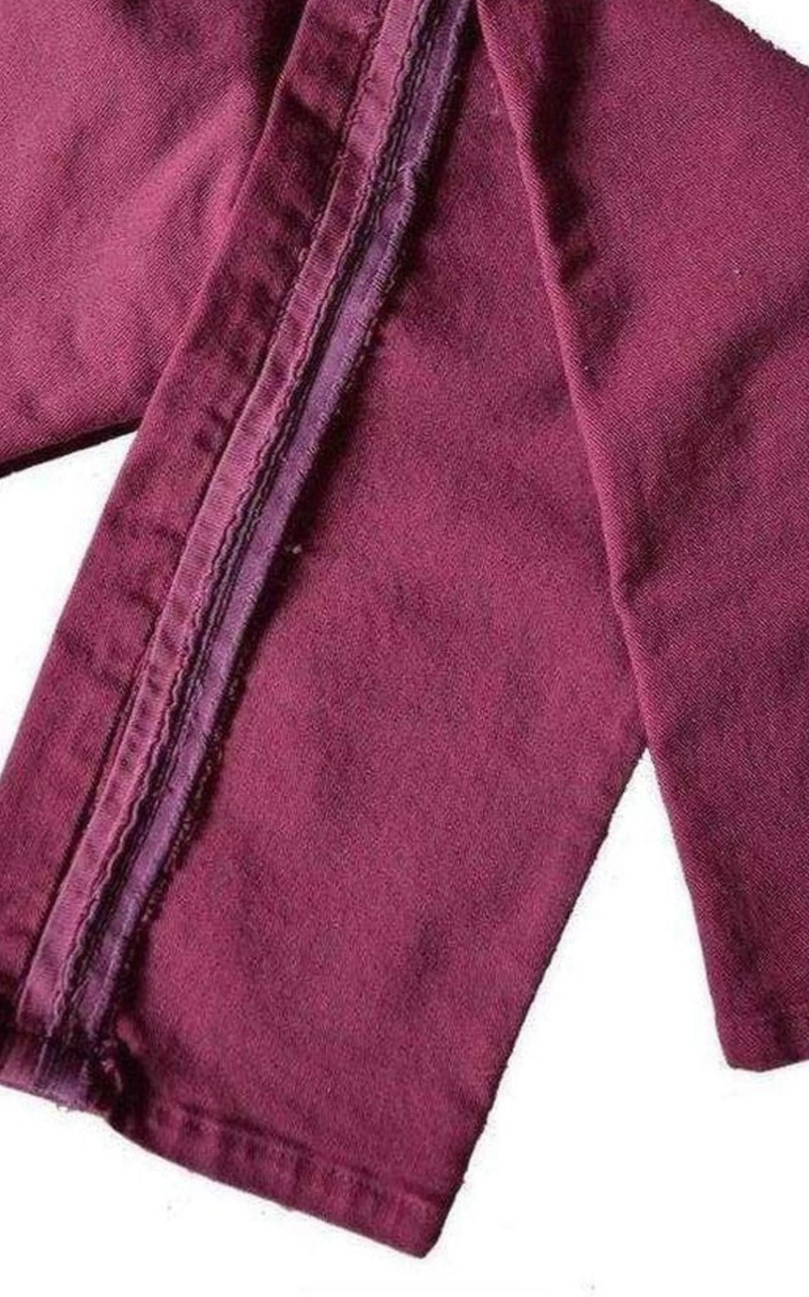 Burgundy Embroidered Trimming Slim Stretch Jeans