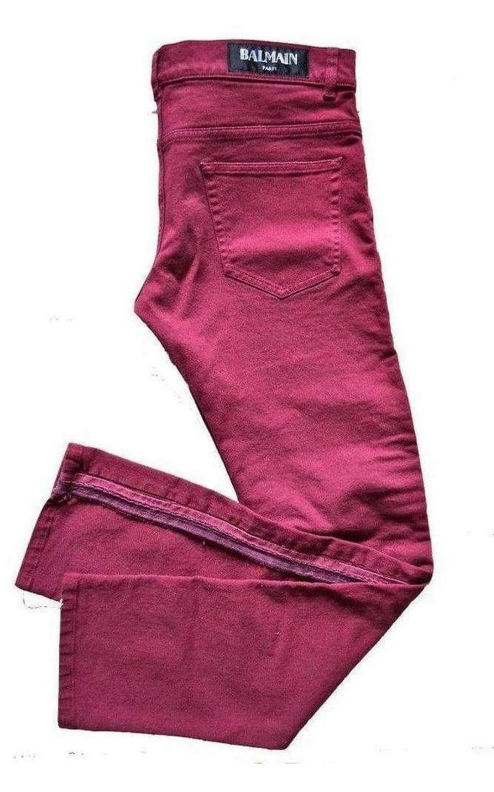 Burgundy Embroidered Trimming Slim Stretch Jeans