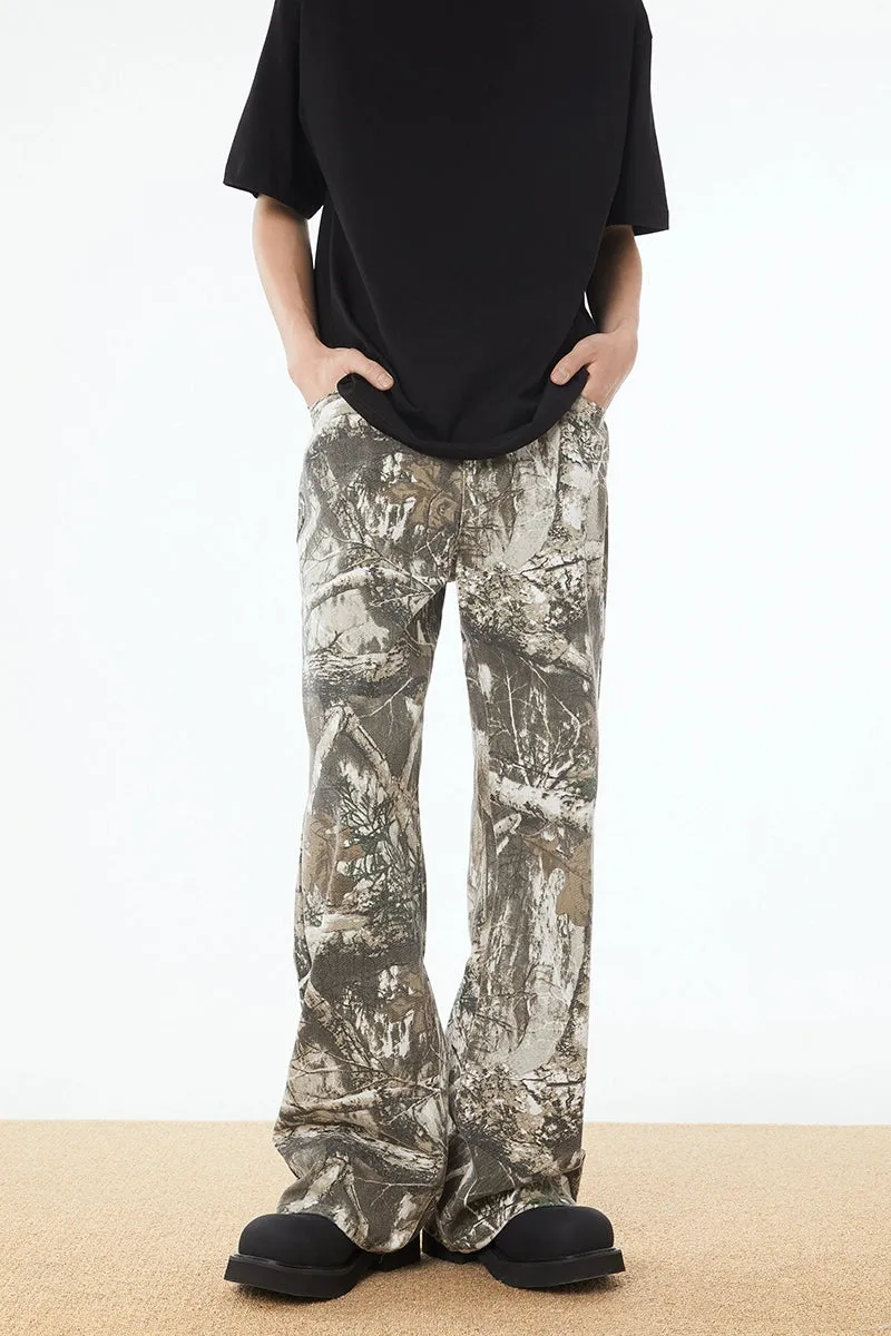 Camo Print Wide-Leg Drawstring Trousers