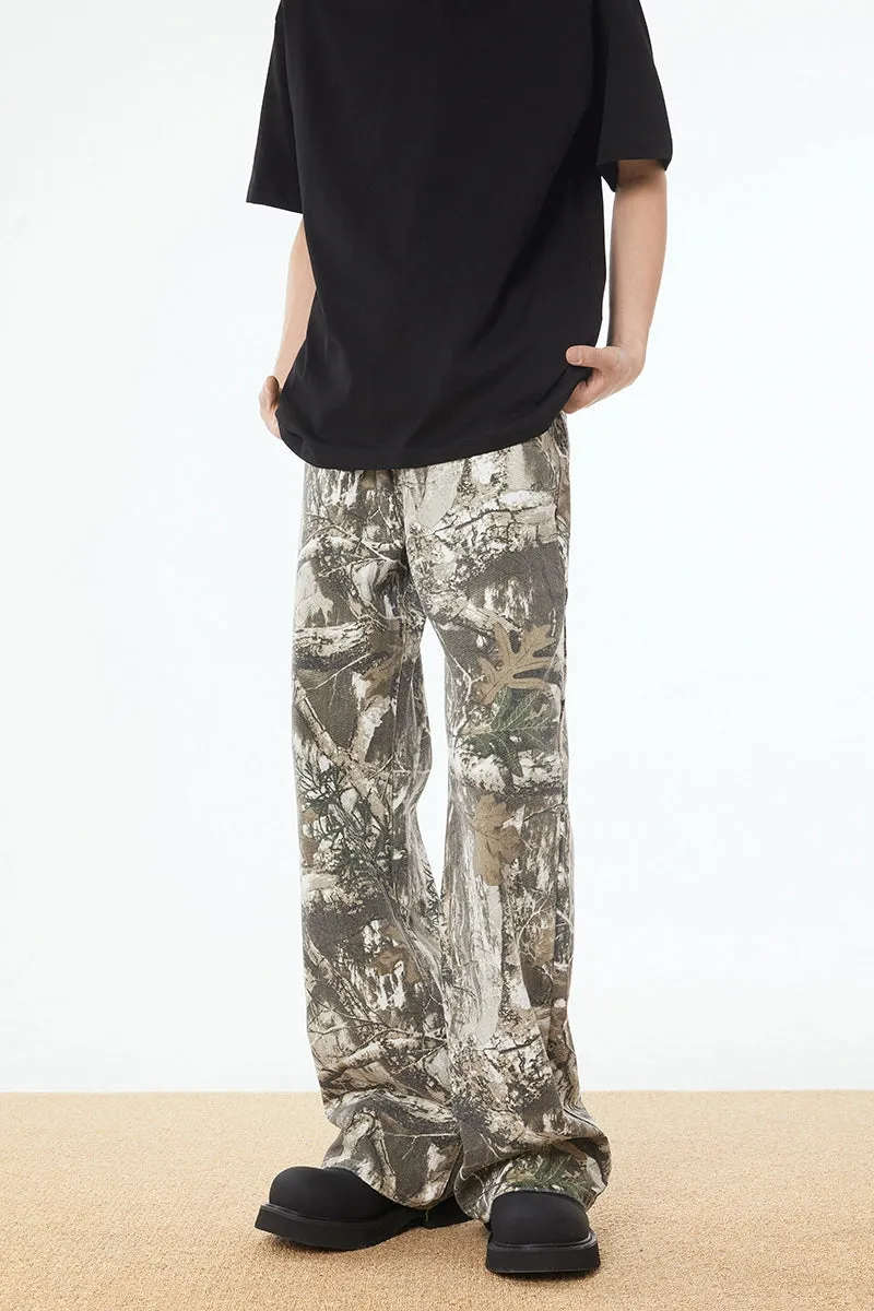 Camo Print Wide-Leg Drawstring Trousers