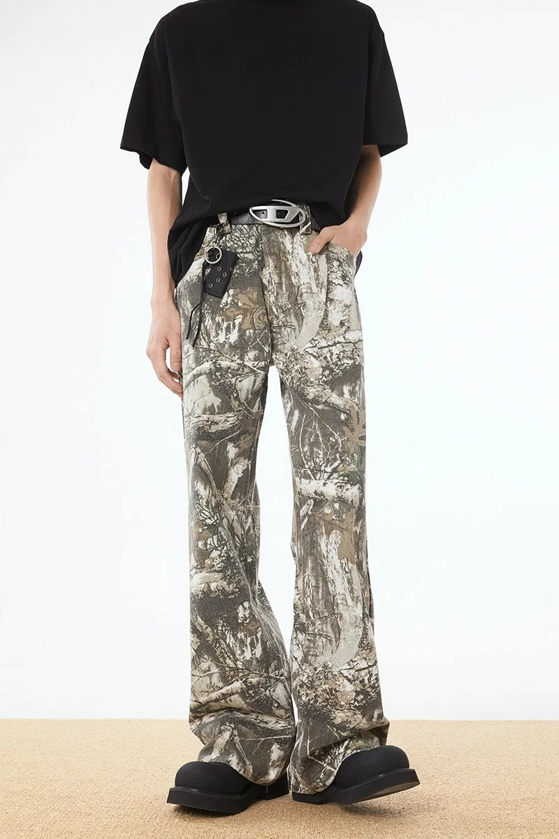 Camo Print Wide-Leg Drawstring Trousers