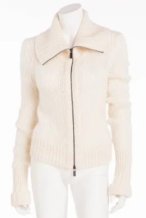 Celine - White Knit Zip Up Sweater - M