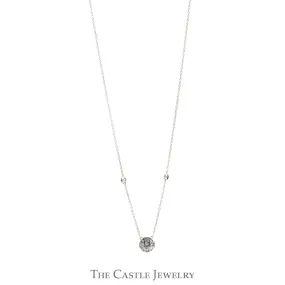 Circle Shaped Diamond Cluster Pendant on 16 inch Cable Link Chain in 14k White Gold