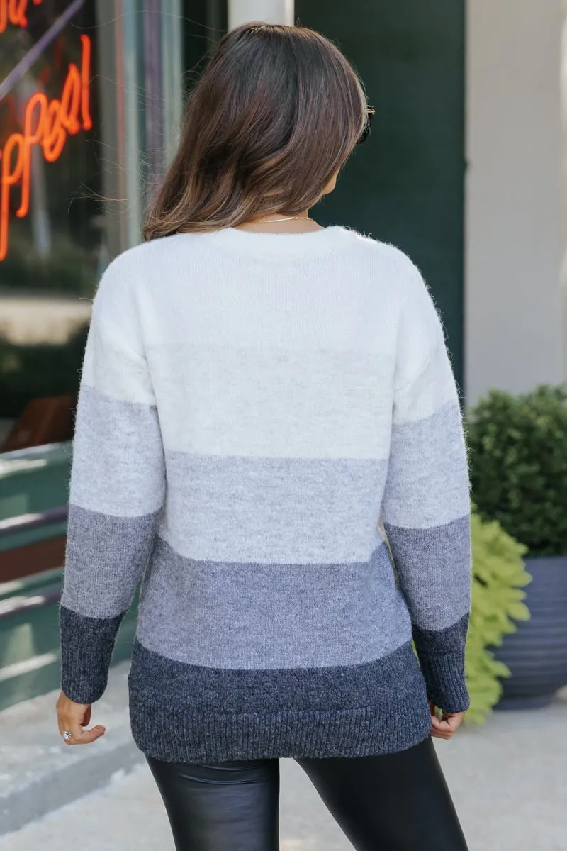 Color Block Striped Wool Sweater - Charcoal