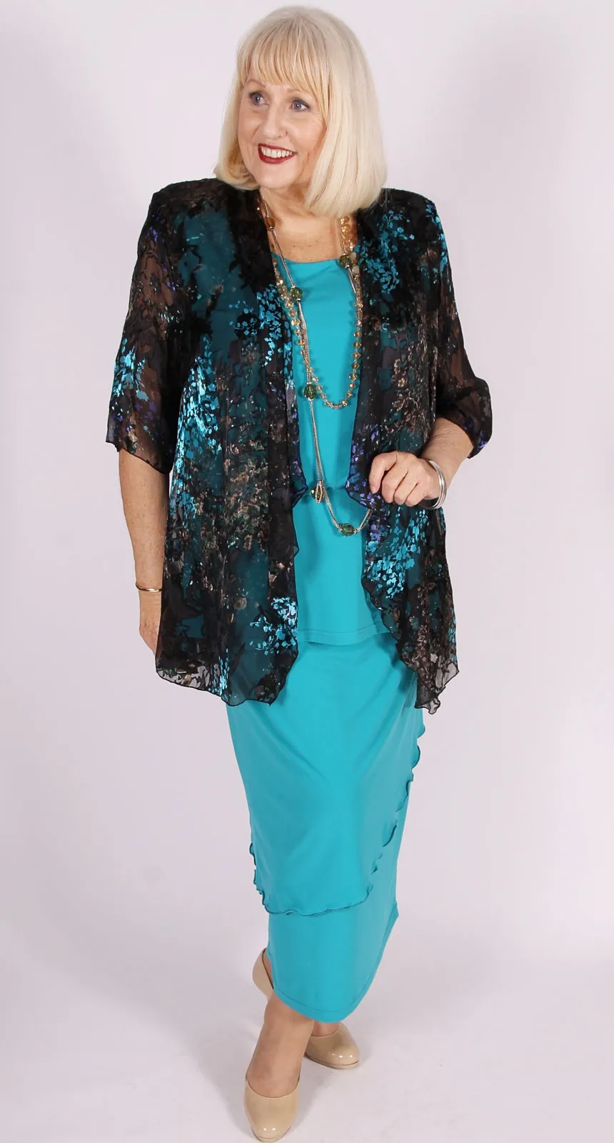 Deluxe Silk Waterfall Jacket Aqua|Black