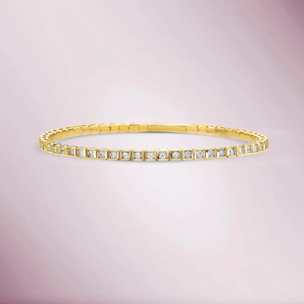 Diamond Square Bezel Flexible Bangle Bracelet (2.00 ct.) in 14K Gold