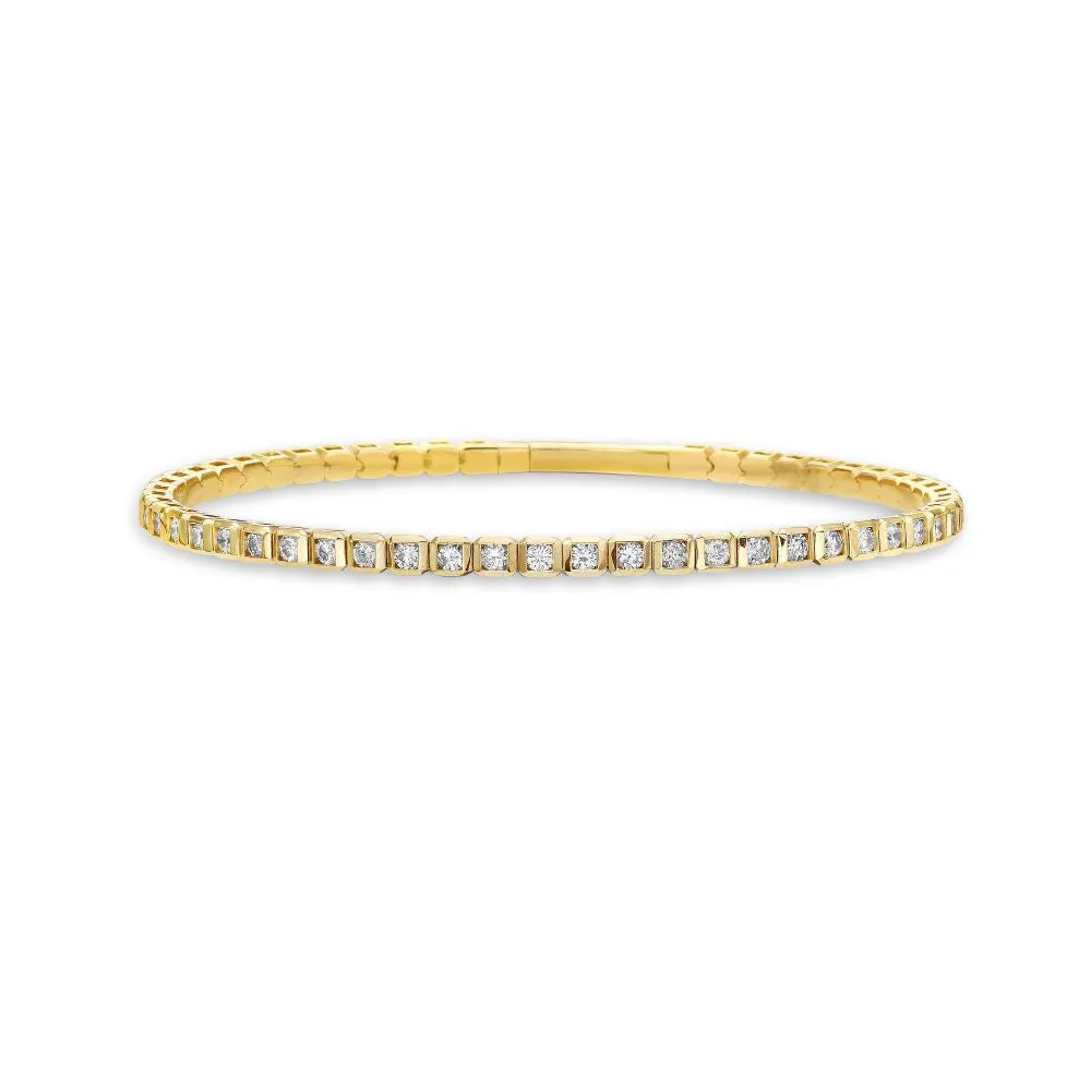 Diamond Square Bezel Flexible Bangle Bracelet (2.00 ct.) in 14K Gold