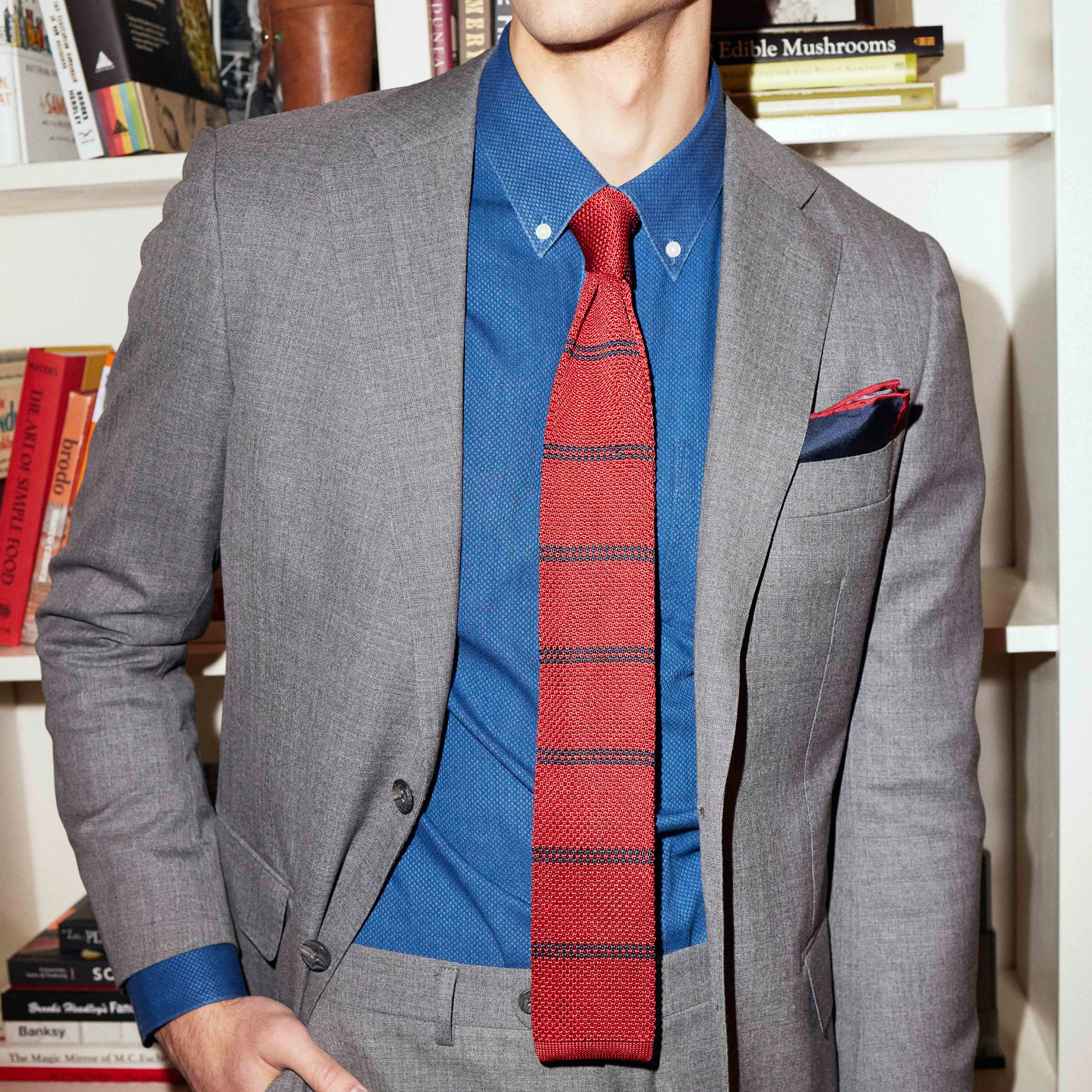 Double Stripe Knit Red Tie