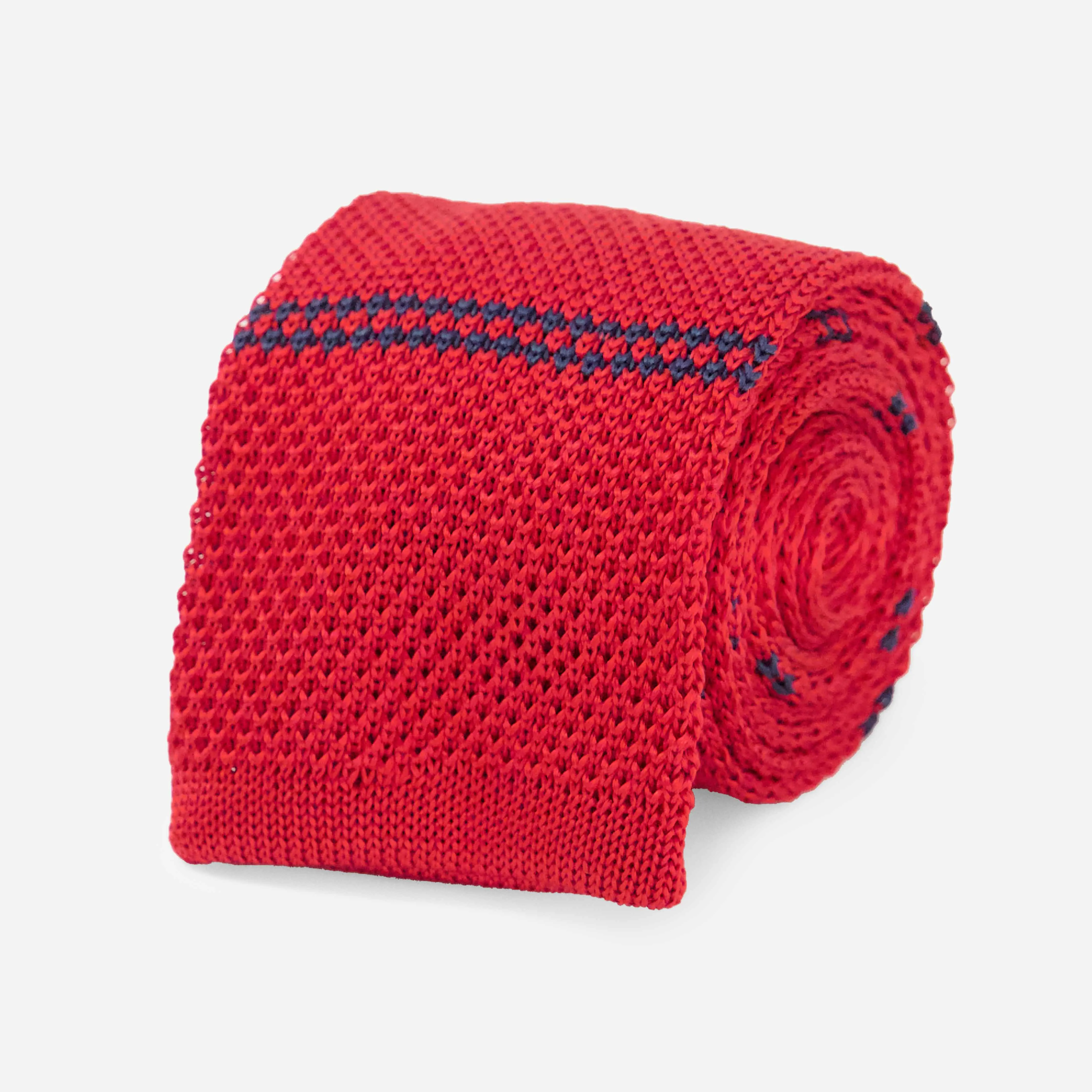 Double Stripe Knit Red Tie