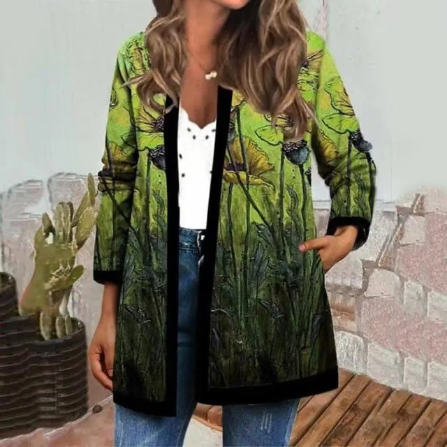 DressBetty - Womens Overcoat Casual Plus Size Leisure Retro Graphic Printed Winter Open Front Long Sleeve Outwear Cardigan Coat Fashion